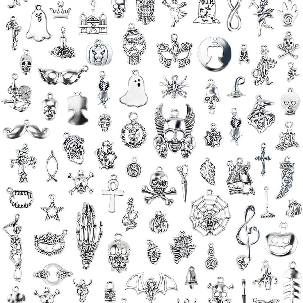 Wholesale Bulk Lots Hallowmas Skull Skeleton Charms Mixed Silver Plated Hallowee